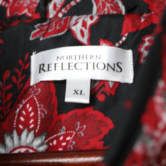 Northern Reflections Quilted Vest Lightweight Floral Red Black Full Zip Casual - Picture 4 of 7